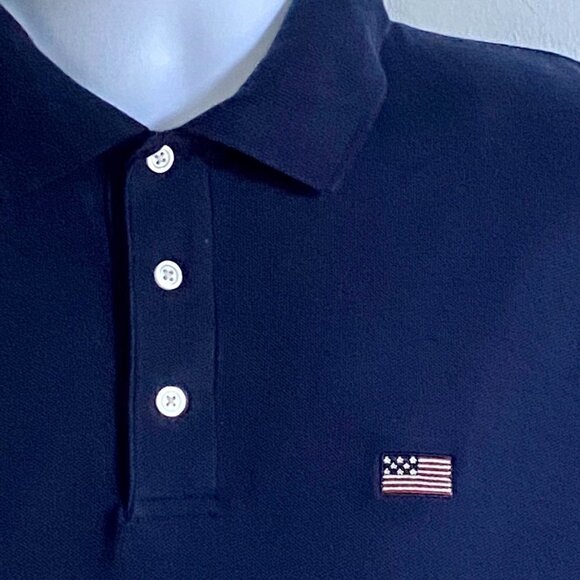 Croft & Barrow Cotton Navy Blue Polo Shirt with American Flag Mens Large - Picture 3 of 9